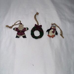 Festive Holiday Ornament Set - Santa, Wreath, and Penguin